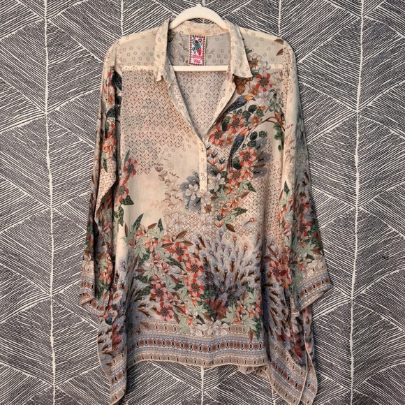 Johnny Was Tops - Johnny Was Embroidered Floral Bird Tunic Shirt Top Women's Sz L / XL